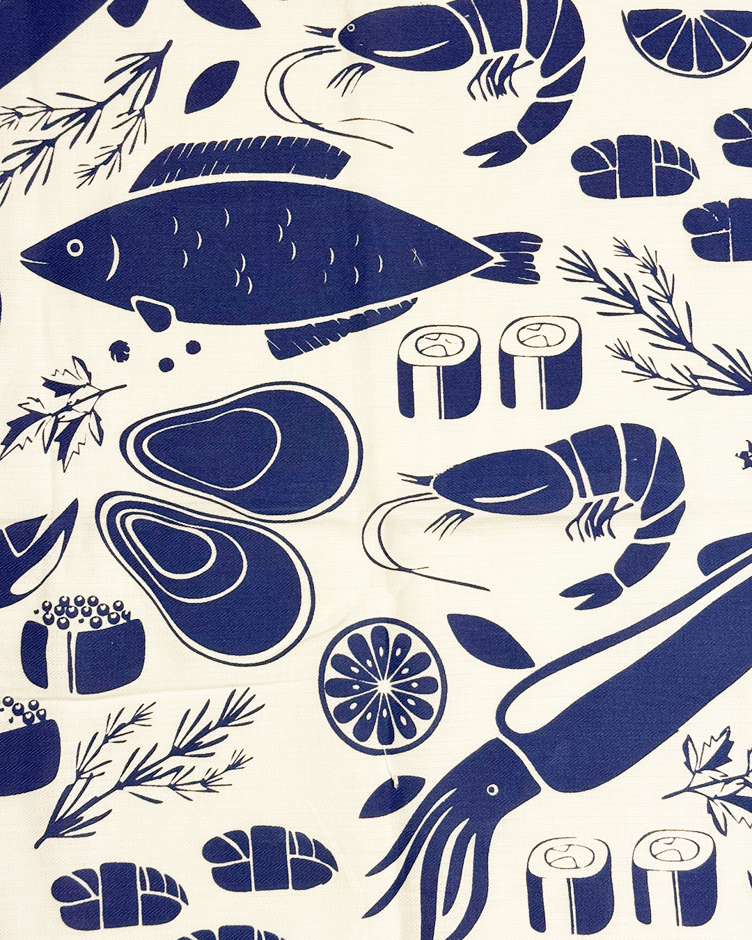 Deep Blue Seafood Print — Screen-Print Napkin