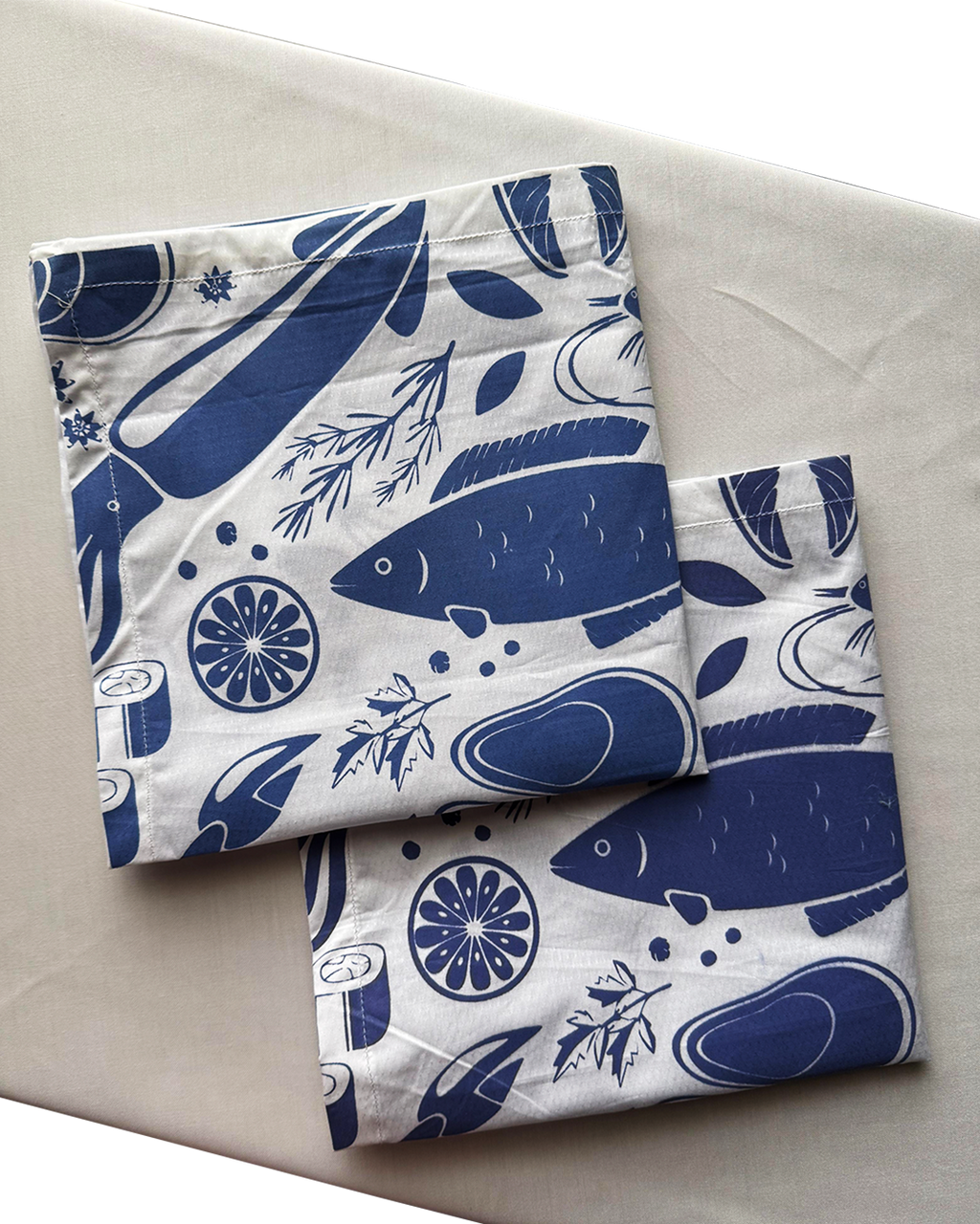 Deep Blue Seafood Print — Screen-Print Napkin