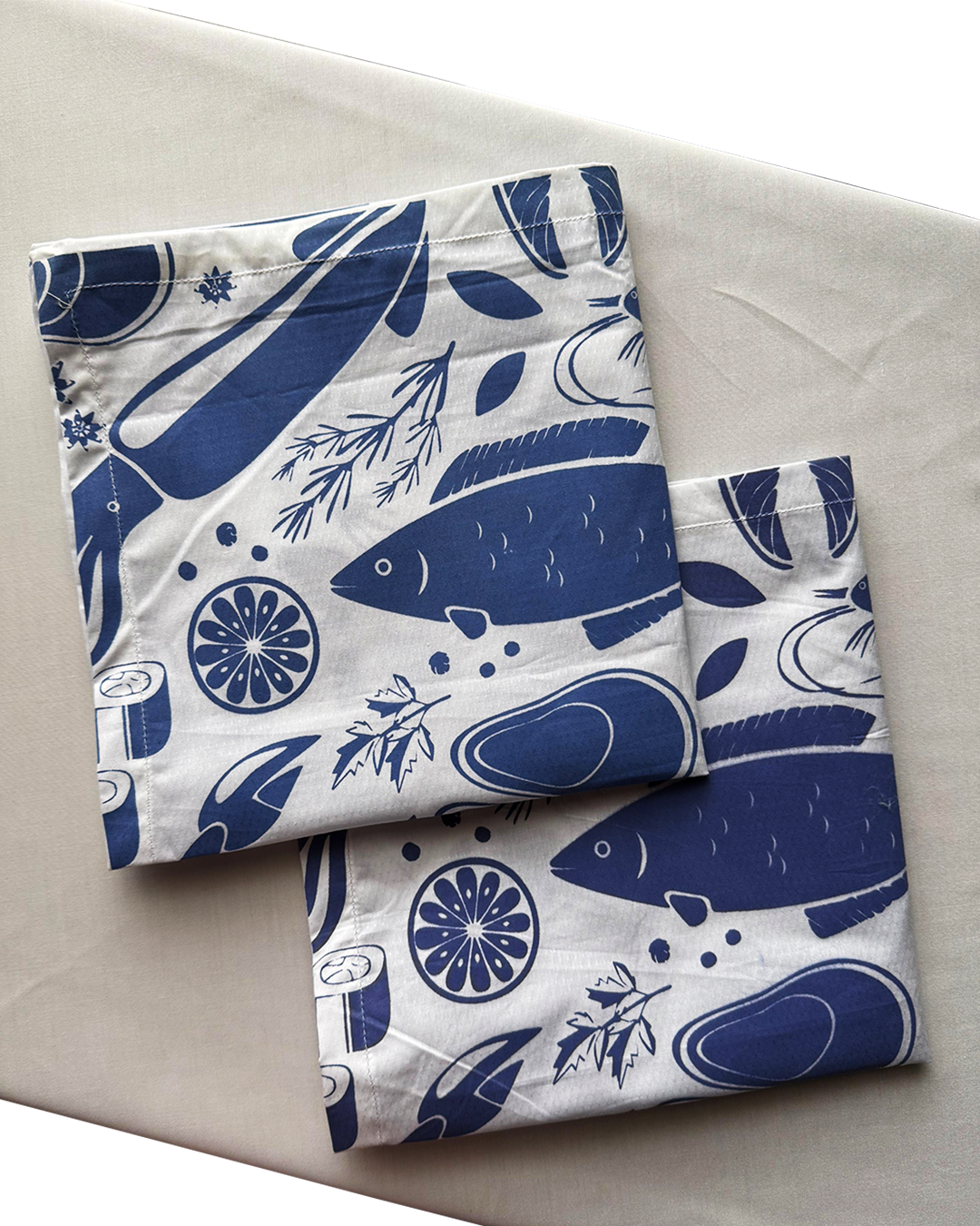 Deep Blue Seafood Print — Screen-Print Napkin